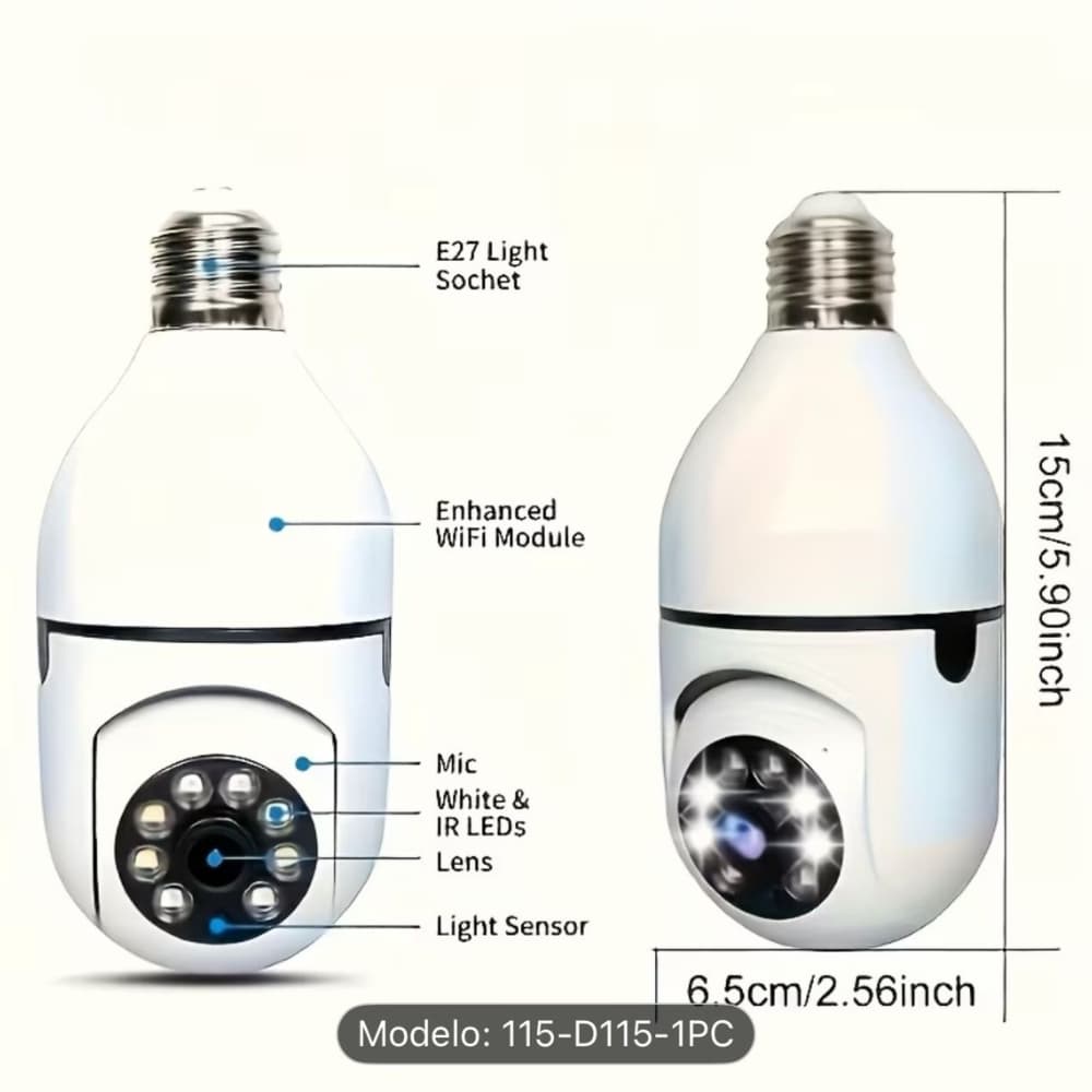 Camara Bombillo Giratoria De Seguridad Wifi 1080p Vision Nocturna