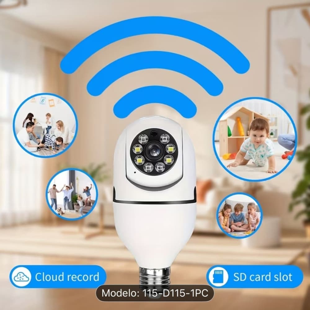 Camara Bombillo Giratoria De Seguridad Wifi 1080p Vision Nocturna