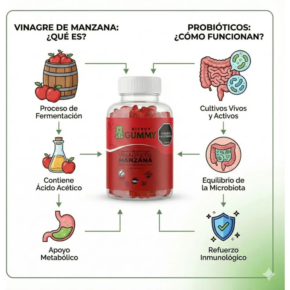 Gomitas Vinagre Manzana Adelgazante Probióticos Reductoras Manzana