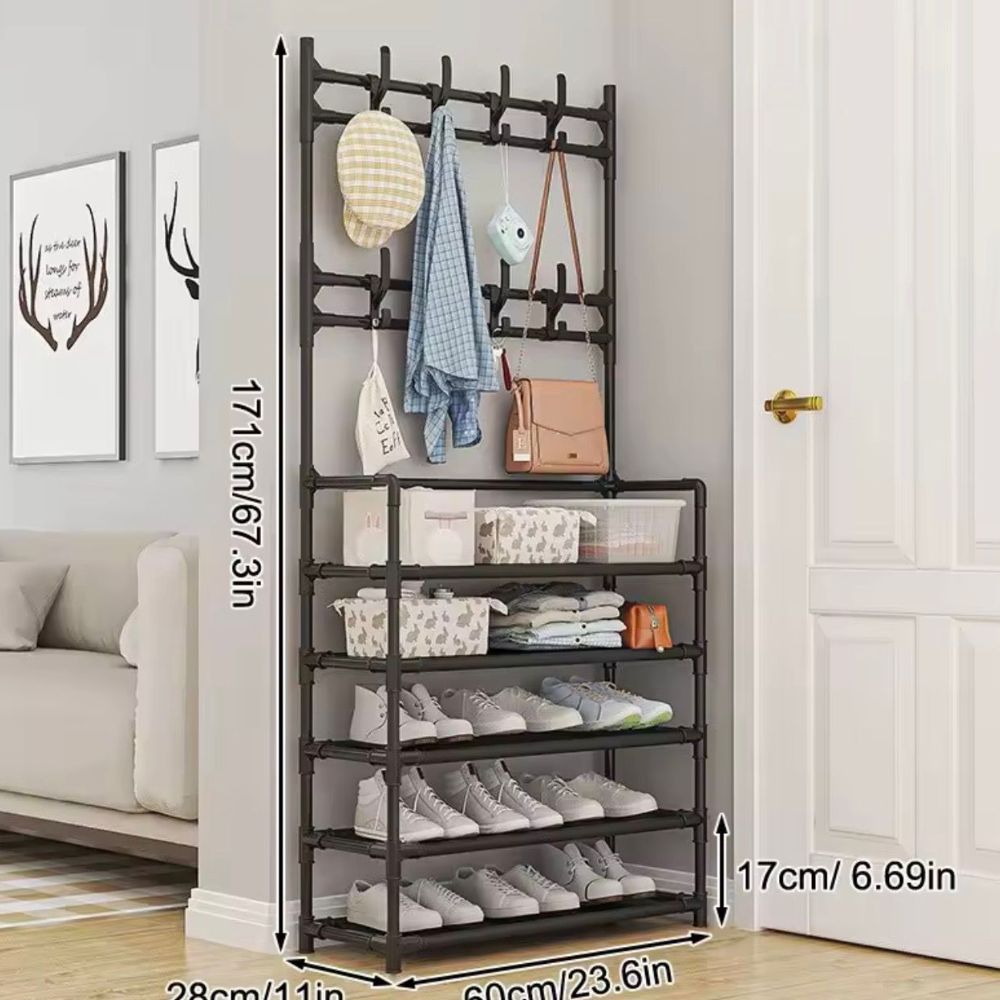 Rack Zapatero Perchero 4 En 1 Negro