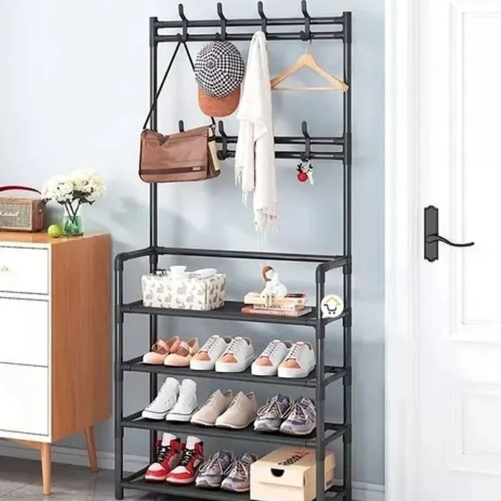 Rack Zapatero Perchero 4 En 1 Negro