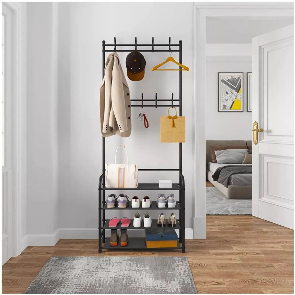 Rack Zapatero Perchero 4 En 1 Negro