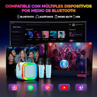 Parlante Karaoke Bluetooth + Micrófono Luces LED 