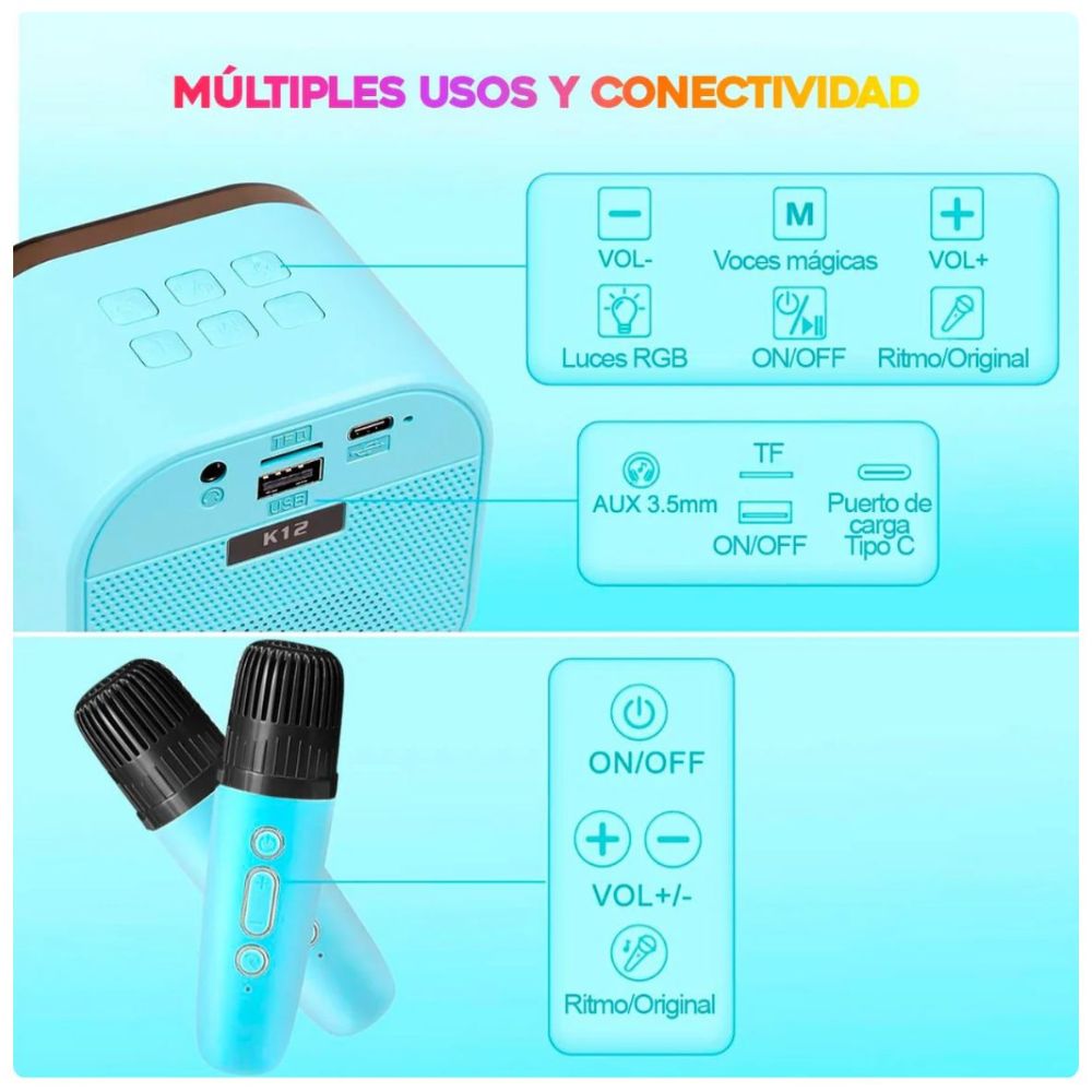 Parlante Karaoke Bluetooth + Micrófono Luces LED 