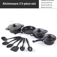 Juego de cocina de ollas y utensilios.