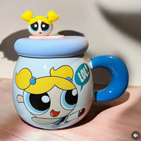 Taza Cerámica Powerpuff Girls Con Tapa Y Sorbete
