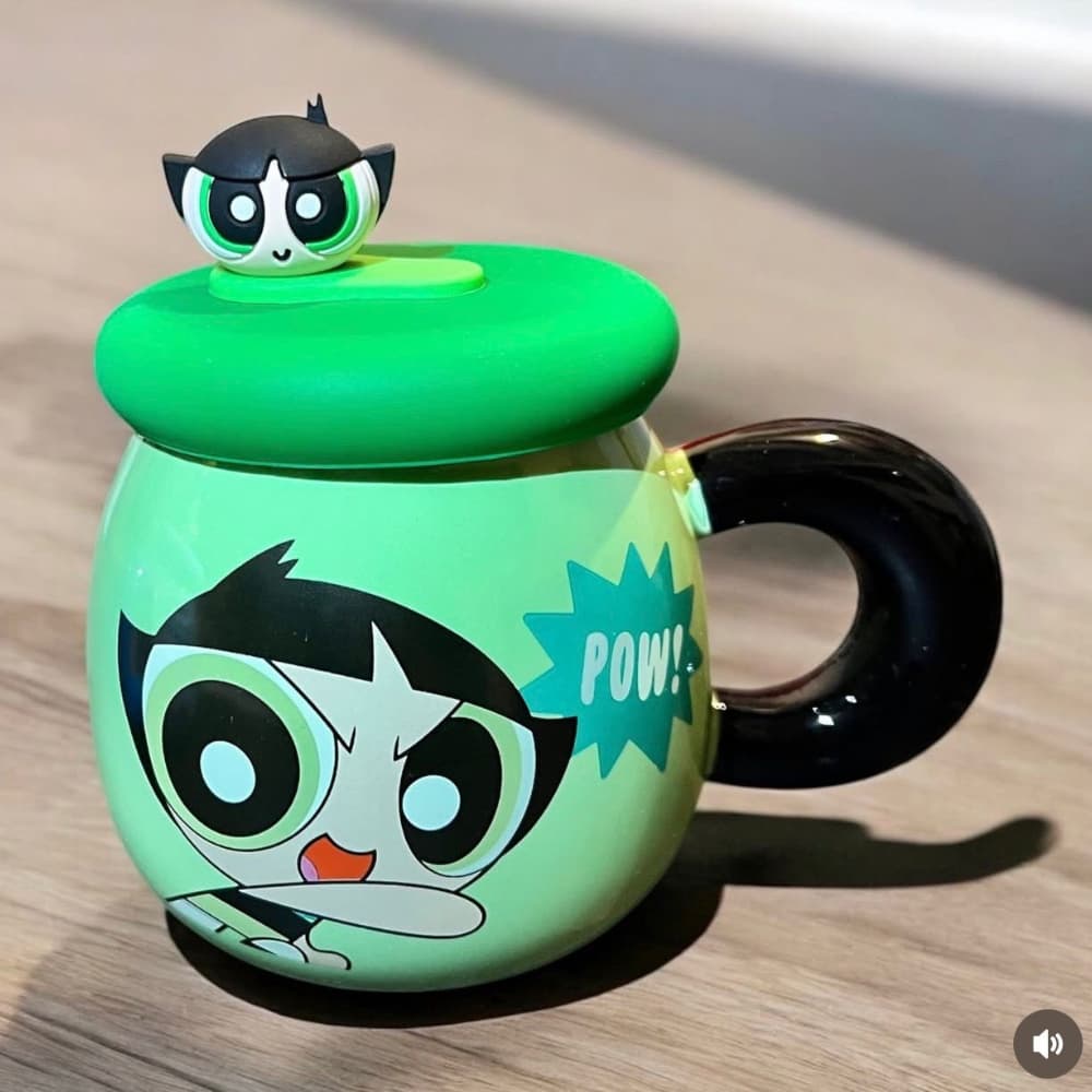 Taza Cerámica Powerpuff Girls Con Tapa Y Sorbete