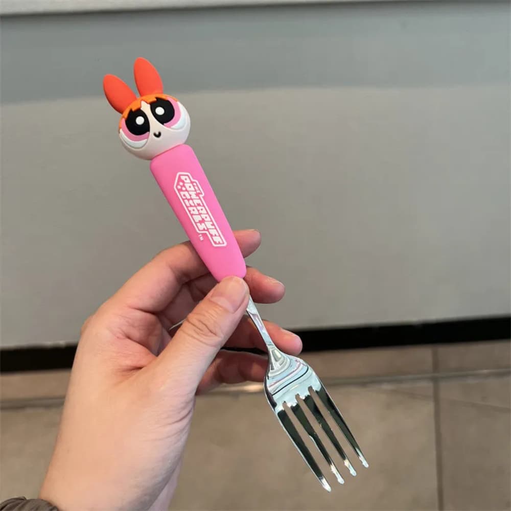 Tenedor y cuchara de acero inoxidable de Las Chicas Superpoderosas