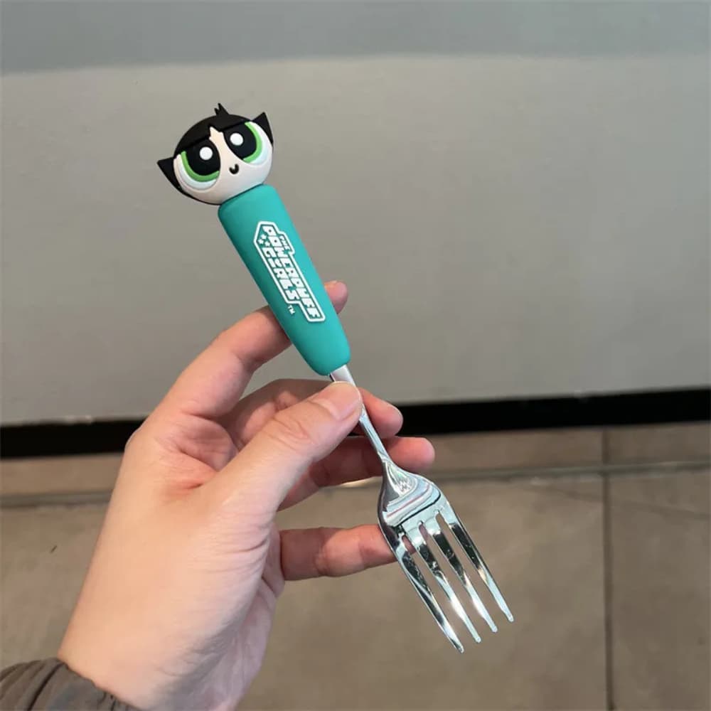 Tenedor y cuchara de acero inoxidable de Las Chicas Superpoderosas