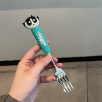 Tenedor y cuchara de acero inoxidable de Las Chicas Superpoderosas