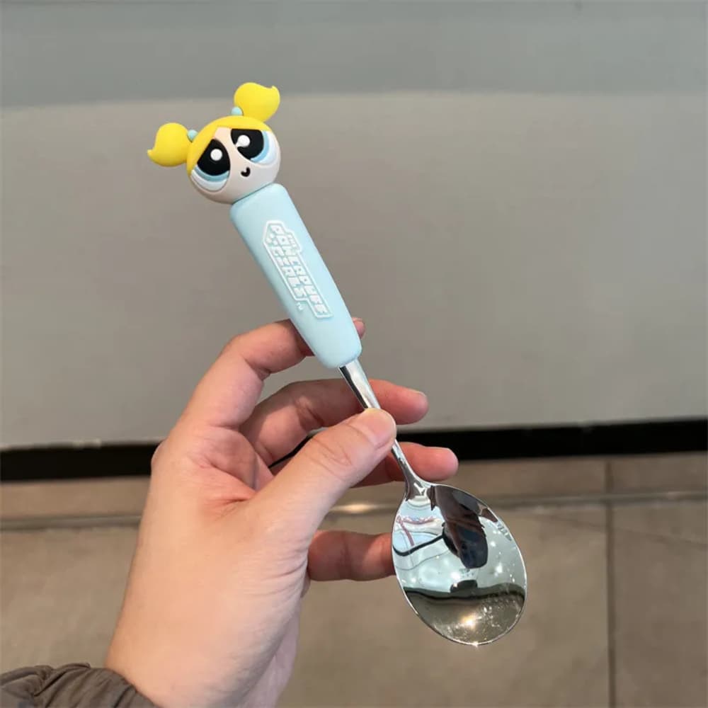 Tenedor y cuchara de acero inoxidable de Las Chicas Superpoderosas