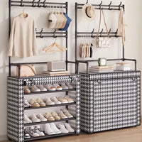 Zapatero Perchero Metálico 5 Niveles Acero Inoxidable con 8 Ganchos Negro