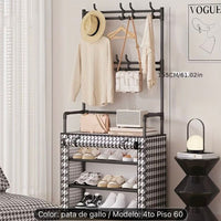 Zapatero Perchero Metálico 5 Niveles Acero Inoxidable con 8 Ganchos Negro