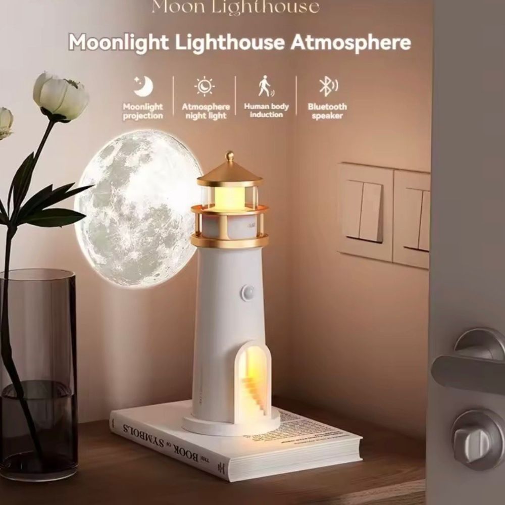 Lámpara farol con proyección de la luna.